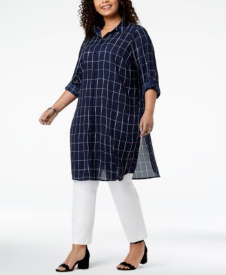 Alfani - Plus Size Striped Convertible Tunic Top