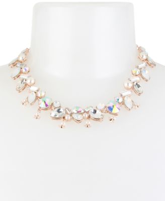 Betsey Johnson Rose Gold-Tone Crystal & Imitation Pearl Collar Necklace ...