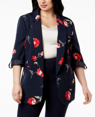 Nine West - Plus Size Floral-Print Blazer