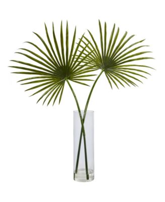 Nearly Natural - Fan Palm Artificial Arrangement in Glass Vase