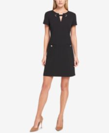 Scuba Crepe Grommet Top Pocket Dress