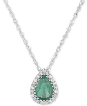 image of Emerald (5/8 ct. t.w.) & Diamond Accent Pendant Necklace in 14k White Gold