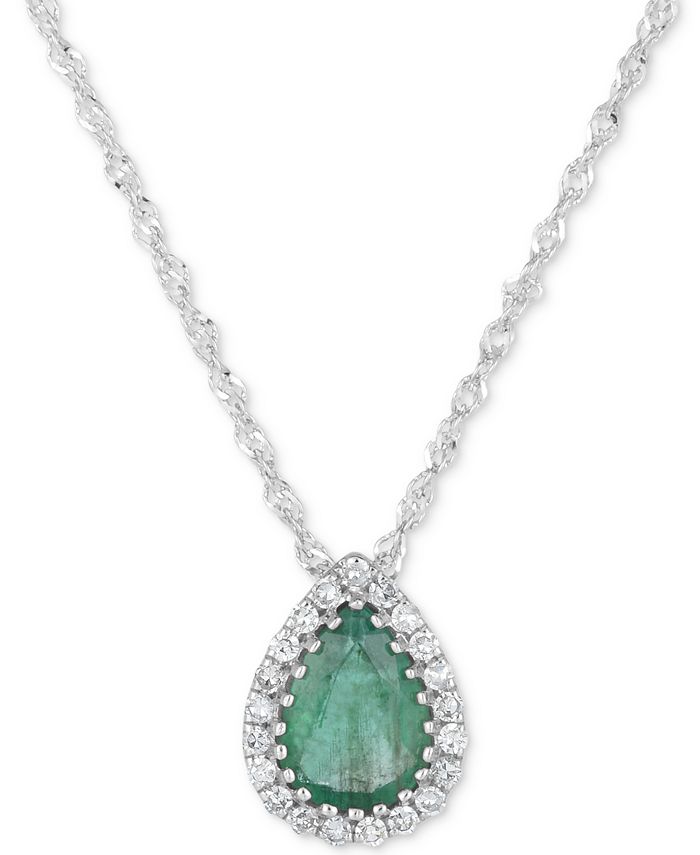Macy's - Emerald (5/8 ct. t.w.) & Diamond Accent Pendant Necklace in 14k White Gold