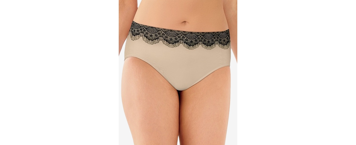Bali One Smooth U All-over Smoothing Hi Cut Brief Underwear 2362 In Nude W,black Lace