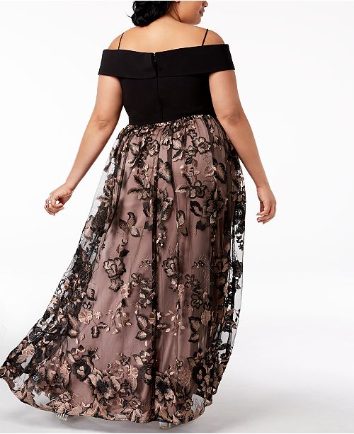 Morgan & Company Women's Trendy Plus Size Printed A-Line Gown Navy /White Size 20