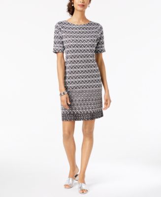 Karen Scott Women's Printed Boat-Neck Dress Black Size Small