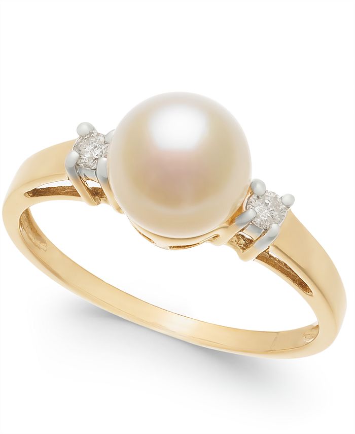 Macy's Cultured Freshwater Pearl (7mm) and Diamond Accent Ring in 14k ...