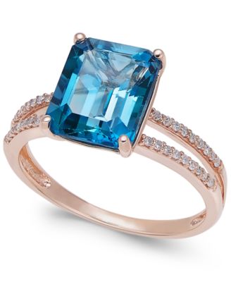 Macy's - London Blue Topaz (4 ct. t.w.) and Diamond (1/10 ct. t.w.) Split Shank Ring in 14k Gold