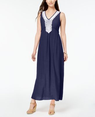 NY Collection Petite Crochet-Trim Maxi Dress - Macy's