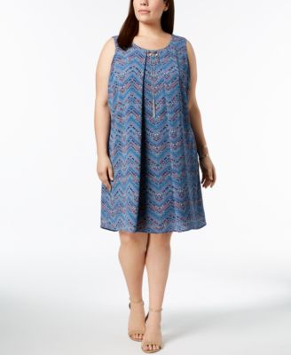 NY Collection - Plus Size Printed Necklace Dress