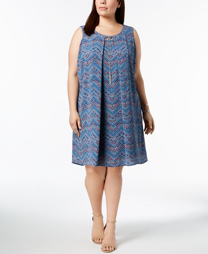 NY Collection Plus Size Printed Necklace Dress - Macy's