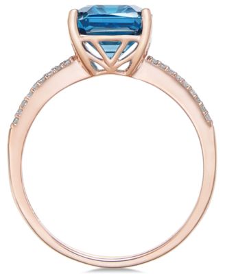 London Blue Topaz (4 ct. t.w.) and Diamond (1/10 ct. t.w.) Split Shank Ring in 14k Gold