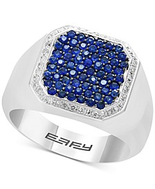 EFFY® Men's Sapphire (1-1/5 ct. t.w.) & Diamond (1/6 ct. t.w.) Ring in Sterling Silver
