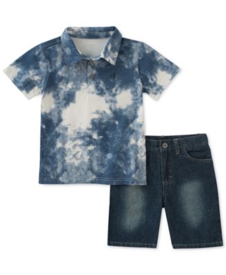 Calvin Klein - Little Boys 2-Pc. Tie-Dye Polo & Denim Shorts Set
