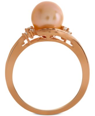 Pink Cultured Freshwater Pearl (8mm) & Diamond (1/4 ct. t.w.) Swirl Ring in 14k Rose Gold