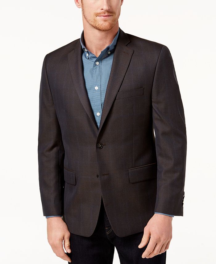 Michael Kors Men's ClassicFit Brown/Blue Plaid Sport Coat Macy's