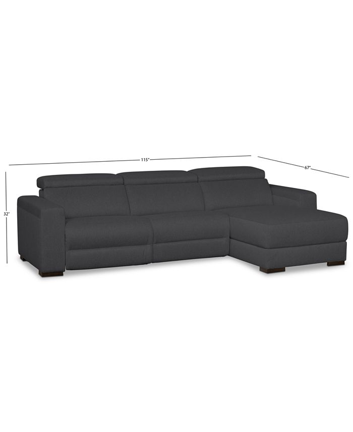 Furniture Nevio 3Pc. Fabric Sectional Sofa with Chaise, 1 Power