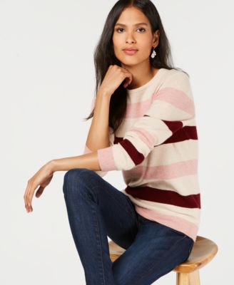 Charter Club - Pure Cashmere Striped Crewneck Sweater, Created for Macy's