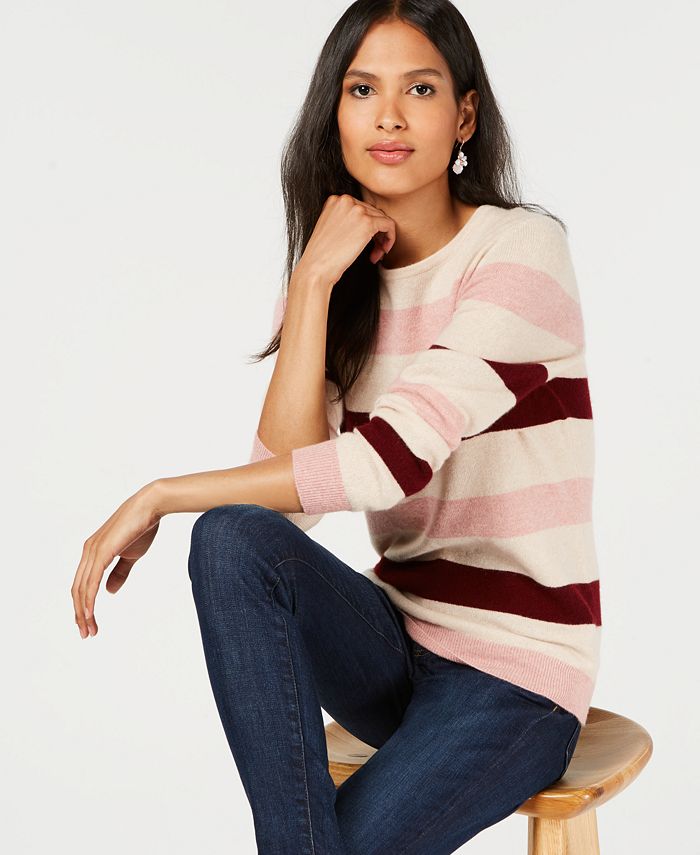 Charter Club Pure Cashmere Striped Crewneck Sweater, Created for Macy's ...
