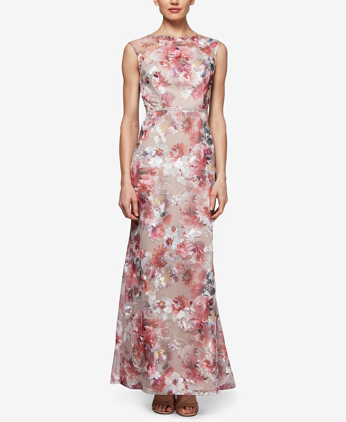 SL Fashions Floral Mesh Embroidered Gown Macy's