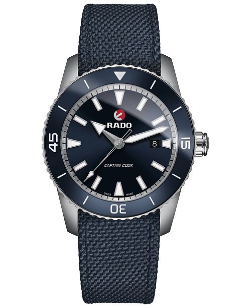 Rado Men S Swiss Automatic Hyperchrome Captain Cook Blue Fabric Strap Watch 45mm Reviews All Fine Jewelry Jewelry Watches Macy S