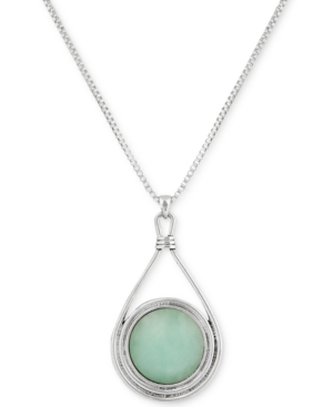 LUCKY BRAND SILVER-TONE ROUND STONE REVERSIBLE 32" PENDANT NECKLACE