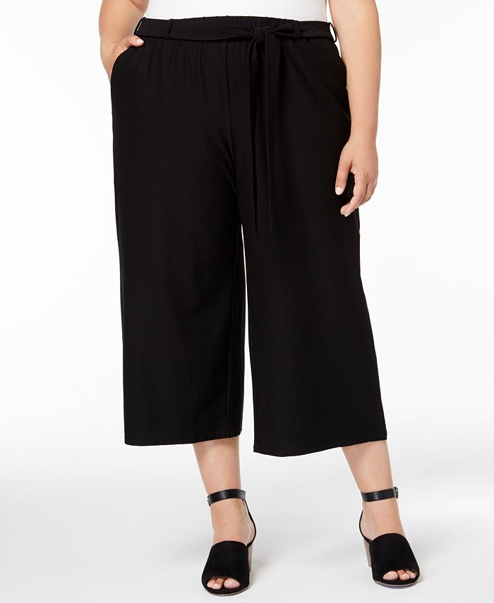 Eileen Fisher Plus Size Washable Crepe Cropped Wide-Leg Pants - Macy's