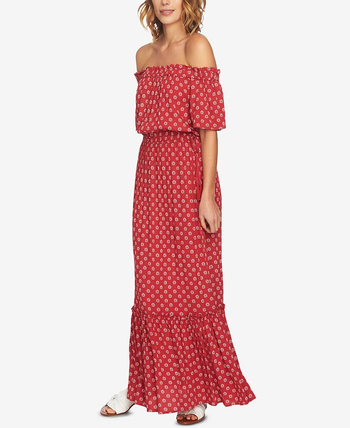 1.STATE Printed Off The Shoulder Blouson Maxi Dress Macy s