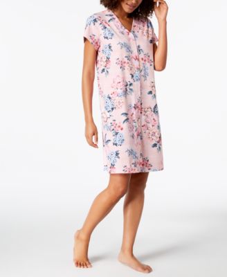 Miss Elaine - Printed Snap-Front Short Robe