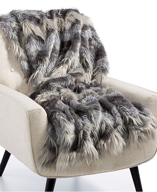 Lacourte Luxury Faux Fur Chevron 50 X 60 Throw Created For Macy S Reviews Blankets Throws Bed Bath Macy S