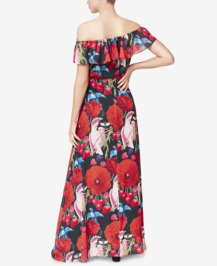 Betsey Johnson Floral Printed Off-The-Shoulder Maxi Dress - Macy's