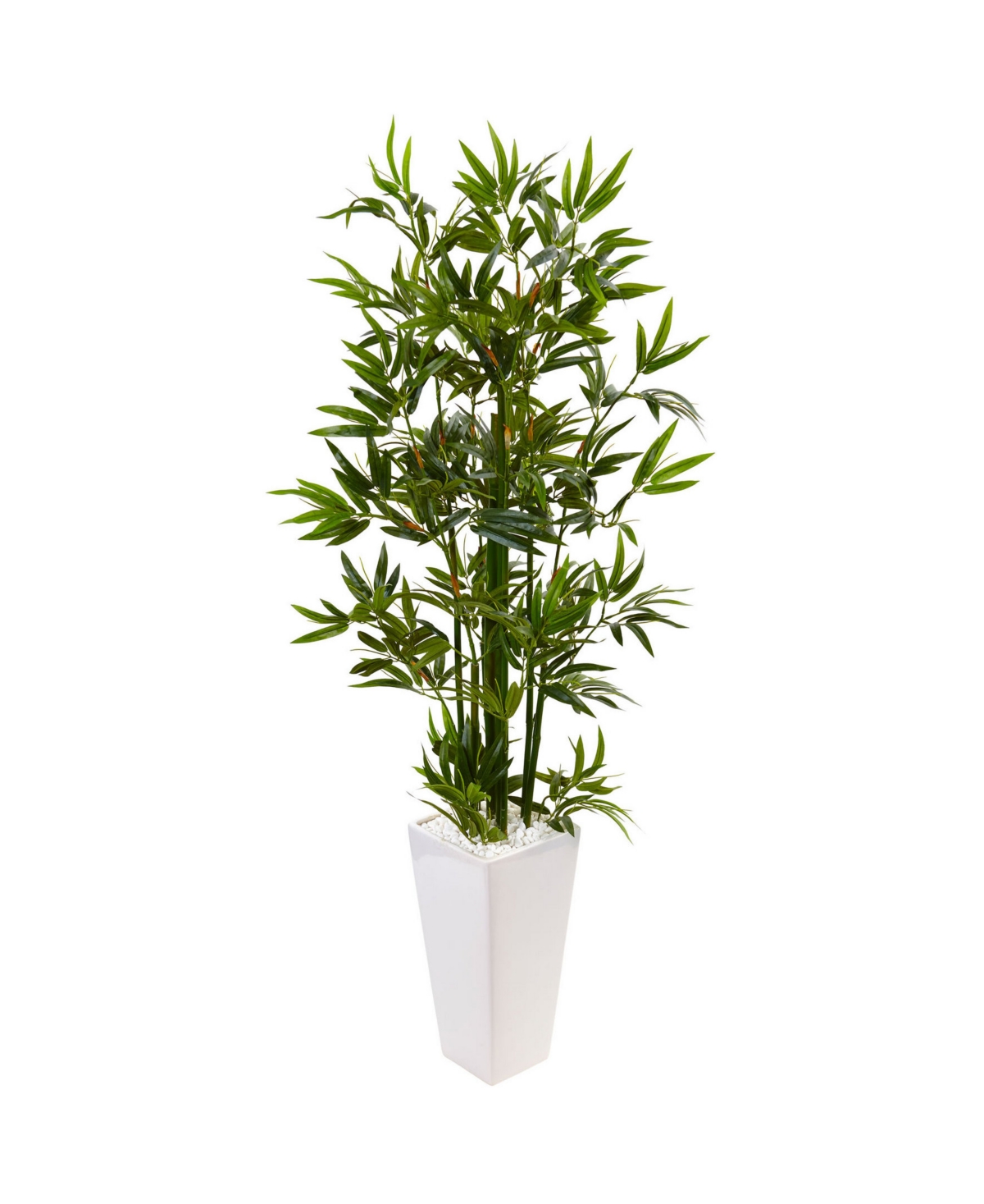 4.5' Bamboo Artificial Tree in White Tower Planter - Green