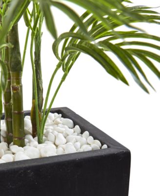 4.5' Areca Palm UV-Resistant Indoor/Outdoor Artificial Tree in Black-Washed Planter 