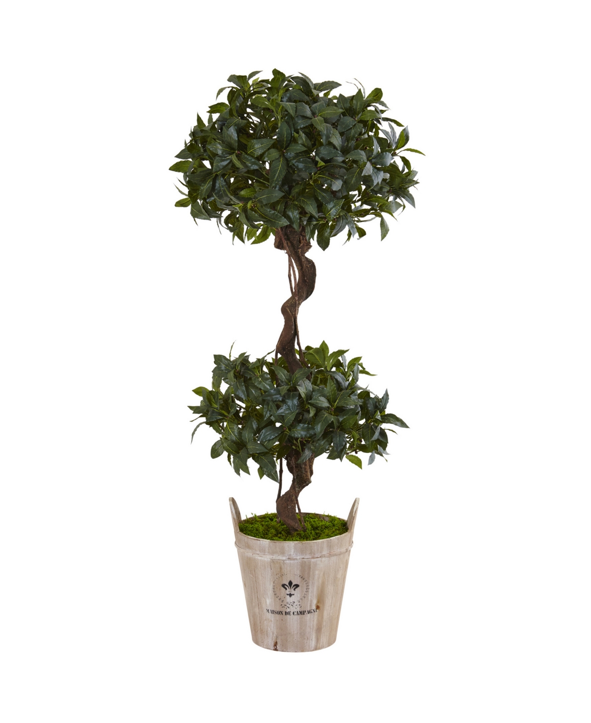 4.5' Sweet Bay Double Topiary Artificial Tree in Farmhouse Planter - Green