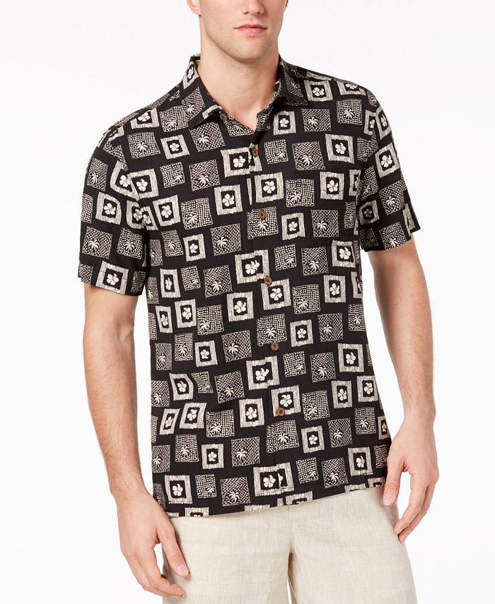 Tommy Bahama Men's Palm Dancer Silk Camp Shirt - Banff Blue