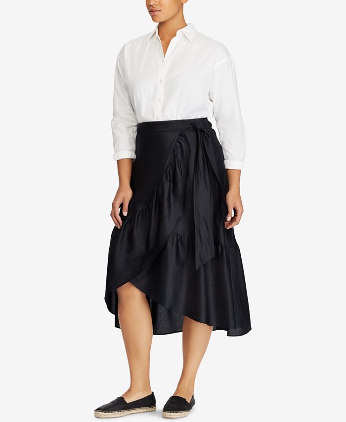 Lauren Ralph Lauren Plus Size Wrap Cotton Skirt - Macy's