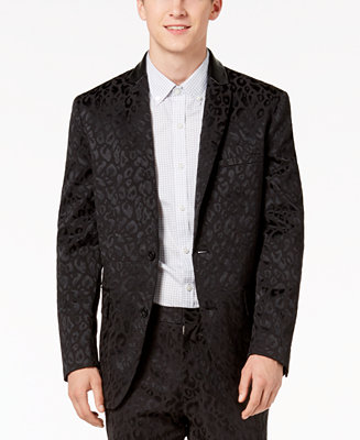 MOGU Mens Slim Fit Notched Lapel Stylish Blazer Leopard Printed Sports Coat