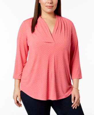 Charter Club Plus Size Dot Print V-Neck Top, Created for Macy's - Macy's