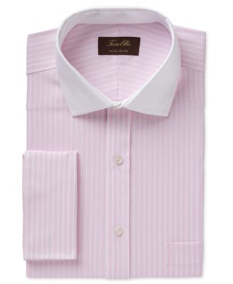Tasso Elba - Men's Classic/Regular Fit Non-Iron Twill Bar Stripe French Cuff Dress Shirt