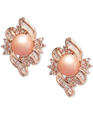image of Pink Cultured Freshwater Pearl (6-1/2 mm) & Diamond (1/2 ct. t.w.) Stud Earrings in 14k Rose Gold