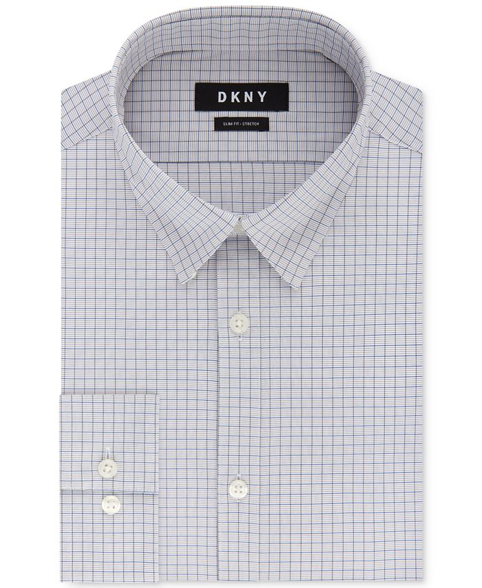 DKNY Men's Slim Fit Stretch Solid Dress Shirt Navy Size 17X34X35