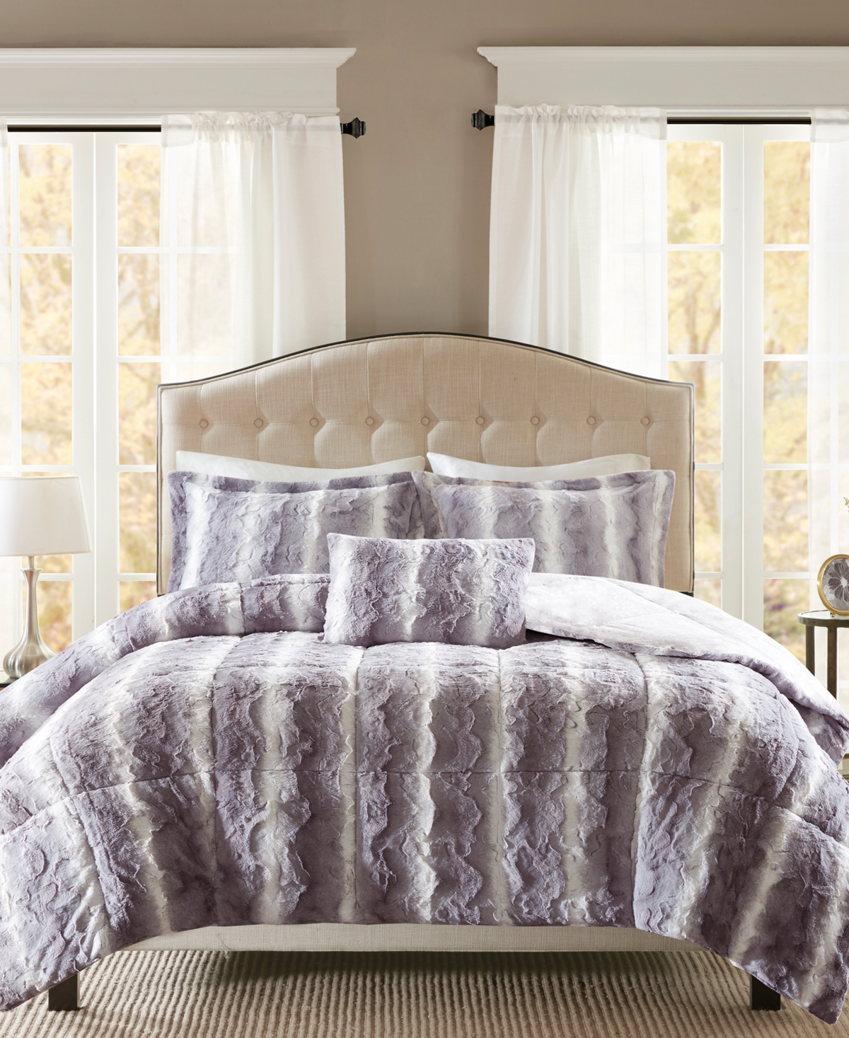 Madison Park Zuri 3-piece Faux Fur Comforter Set, Twin In Grey