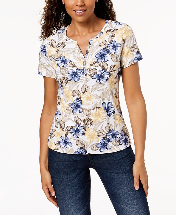 Karen Scott Printed Henley T-Shirt, Created for Macy's ...