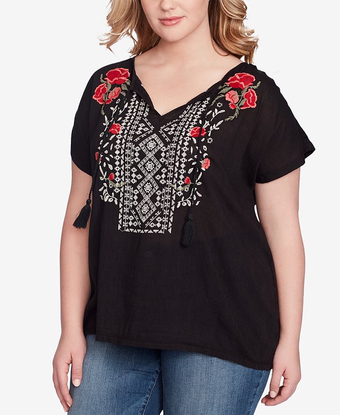 Jessica Simpson Trendy Plus Size Carmensita Embroidered T-Shirt - Macy's
