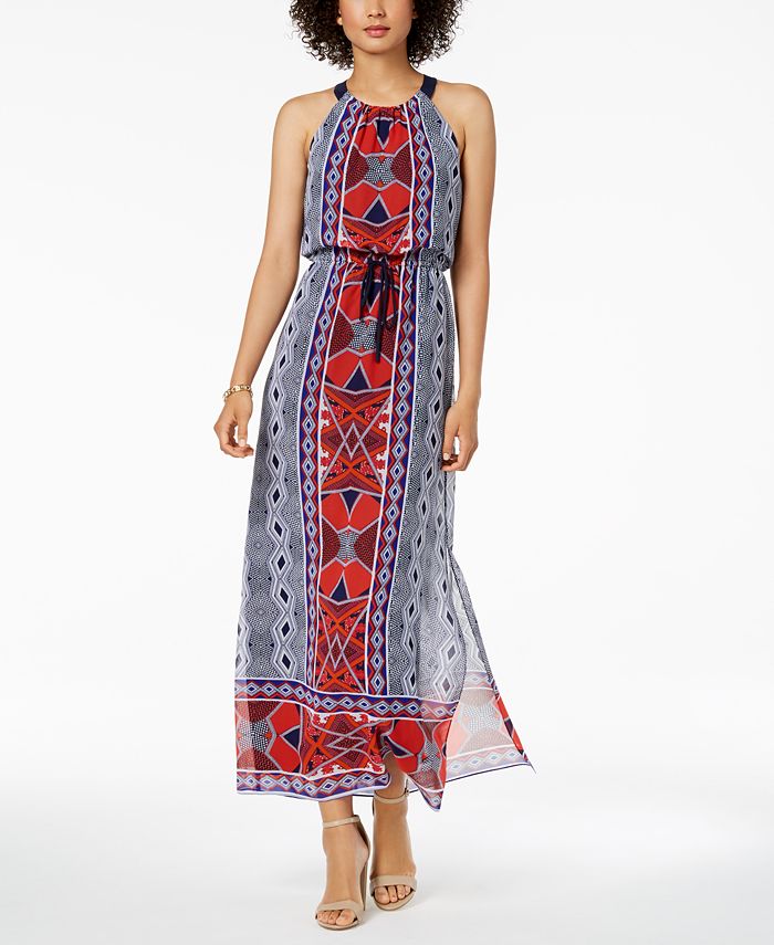 Nine West Printed Drawstring Maxi Dress - Macy's