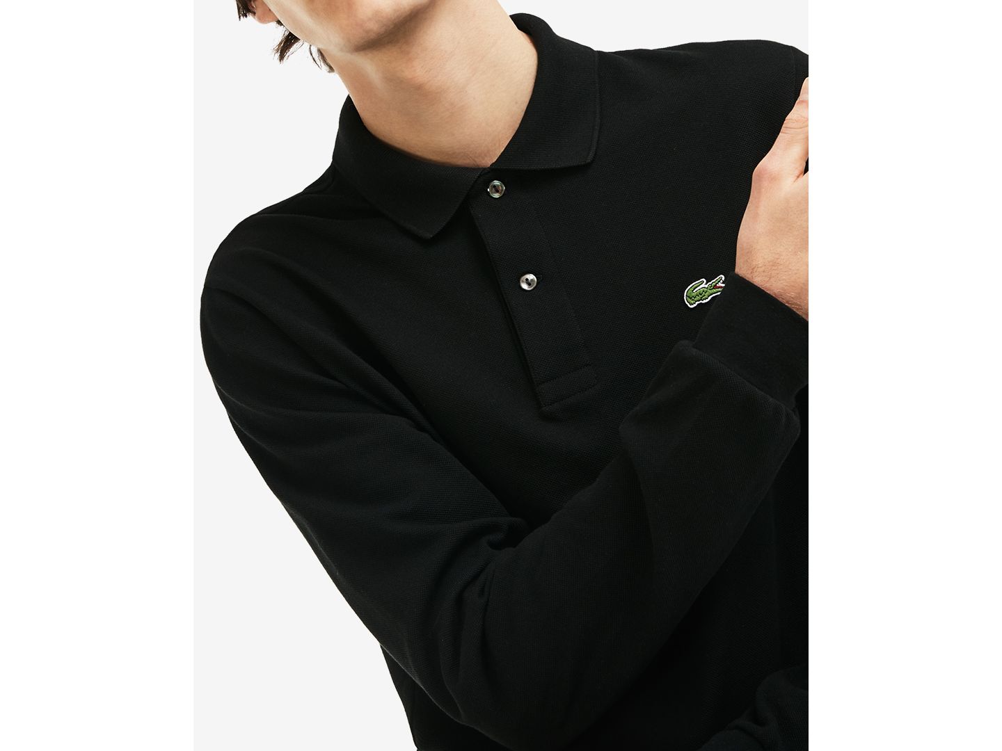 Мужское поло Lacoste Classic Fit Long-Sleeve Polo Shirt, цвет: Чёрный — фото 3
