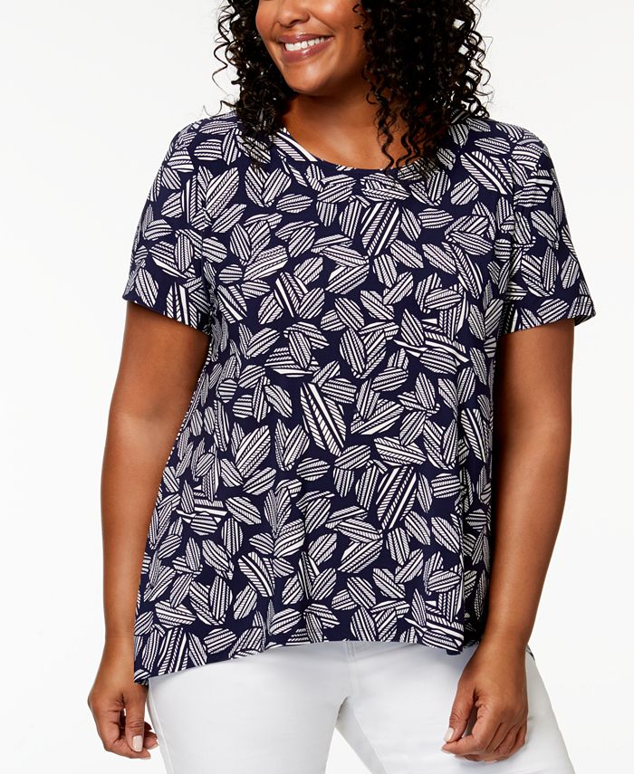 Anne Klein Plus Size Printed High-Low Top - Macy's