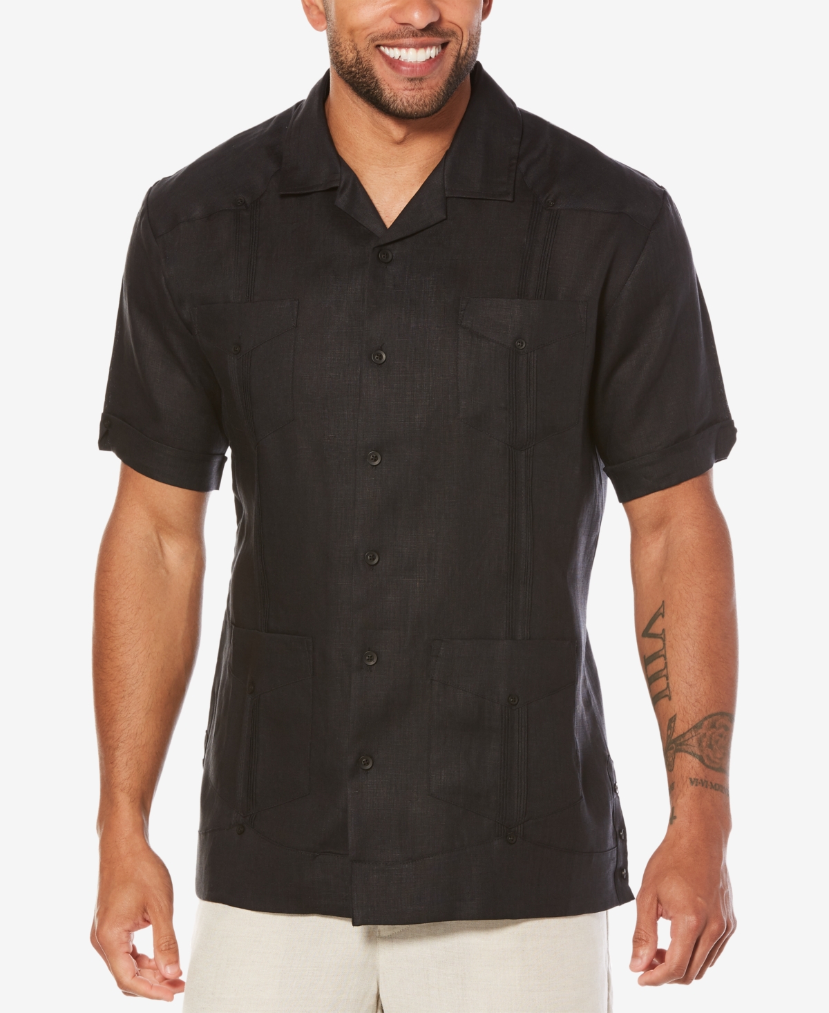 Cubavera Men's 100% Linen Short Sleeve 4 Pocket Guayabera Shirt