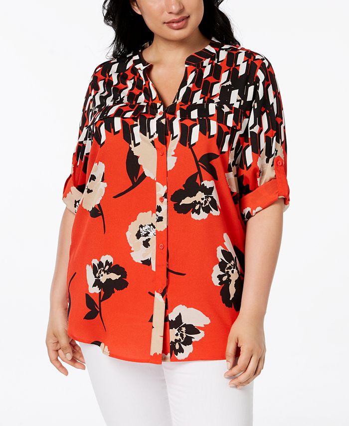 Printed Tab Sleeve Top main image 0