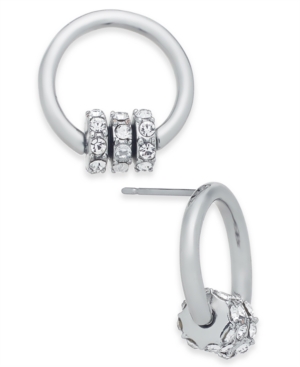 image of Inc Silver-Tone Pave Rondelle Bead & Circle Stud Earrings, Created for Macy-s